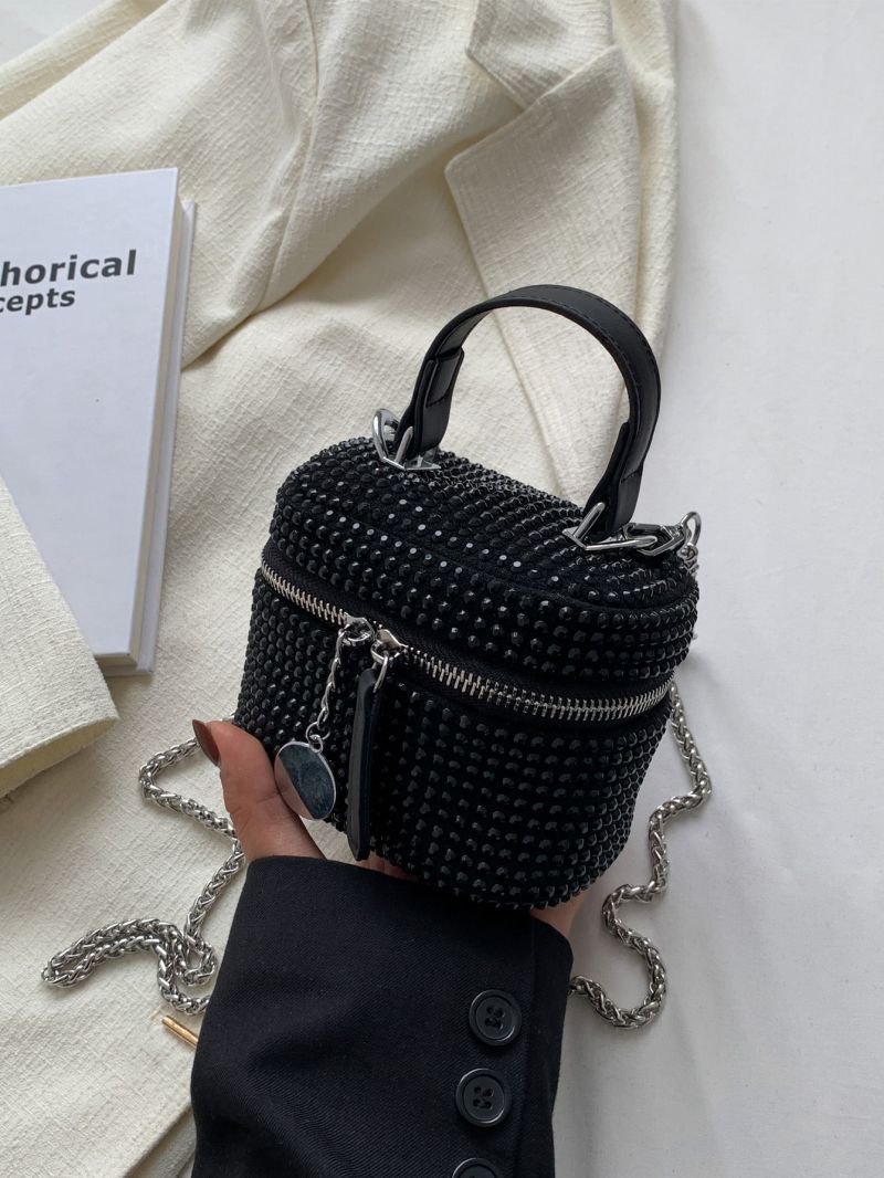 Mini Rhinestone Detail Chain Bucket Bag