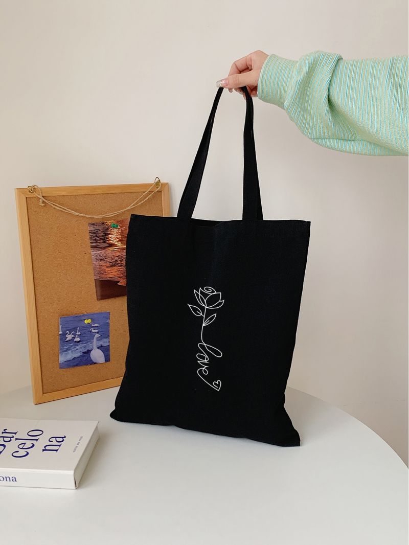 Floral & Letter Graphic Shopper Bag