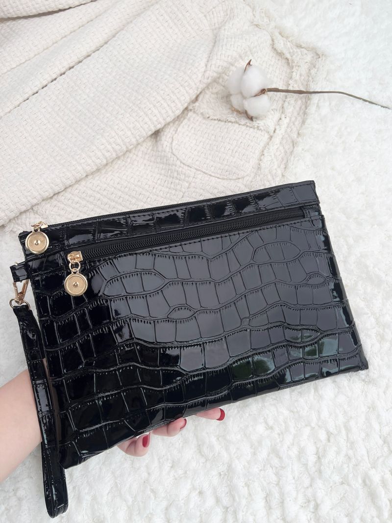 Crocodile Embossed Clutch Bag