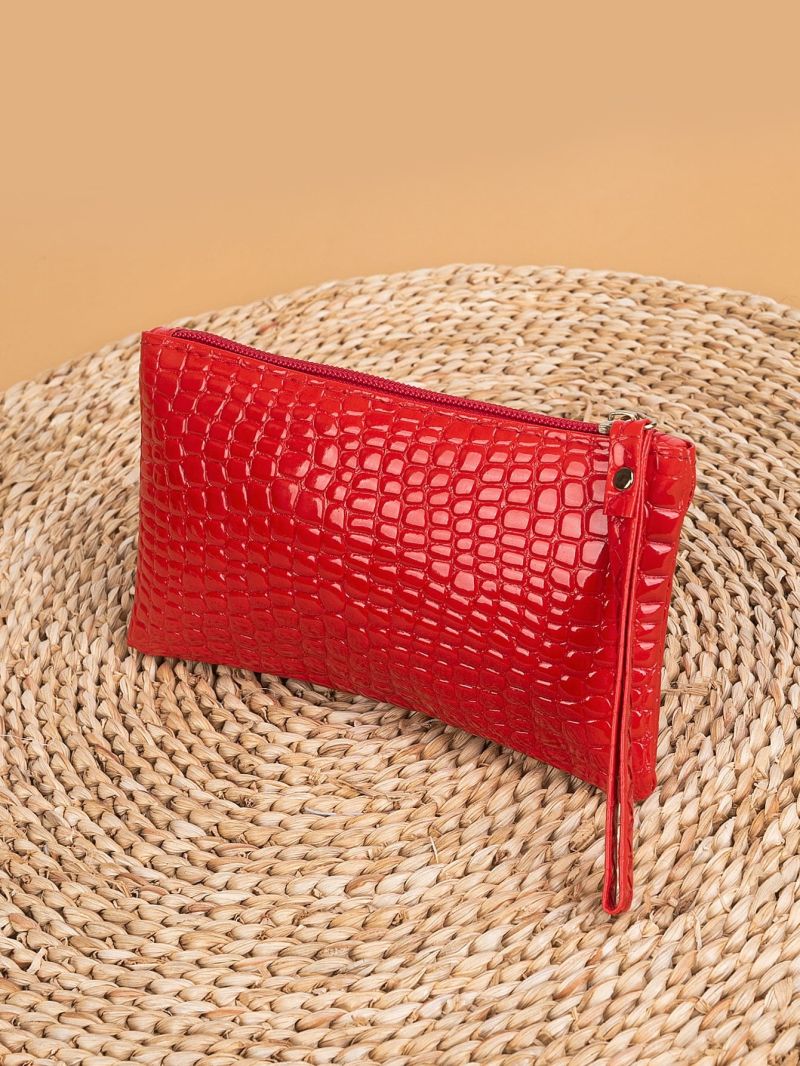 Crocodile Embossed Long Wallet With Wristlet