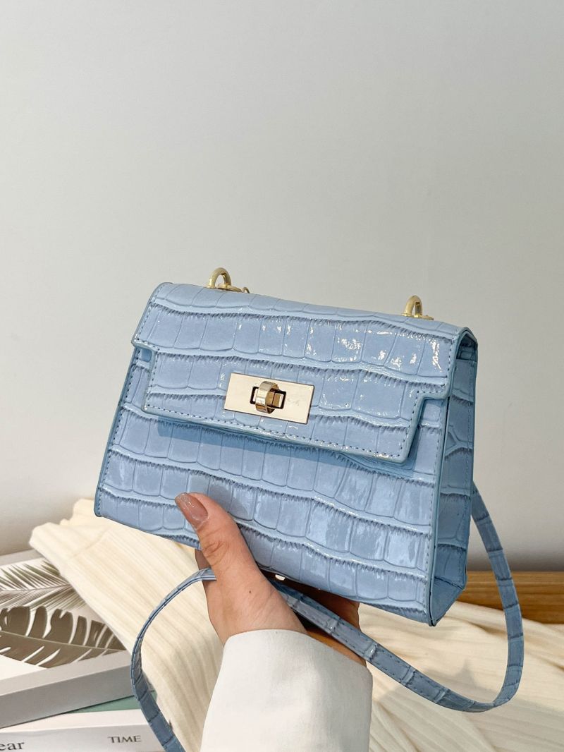 Mini Crocodile Embossed Metal Lock Detail Square Bag