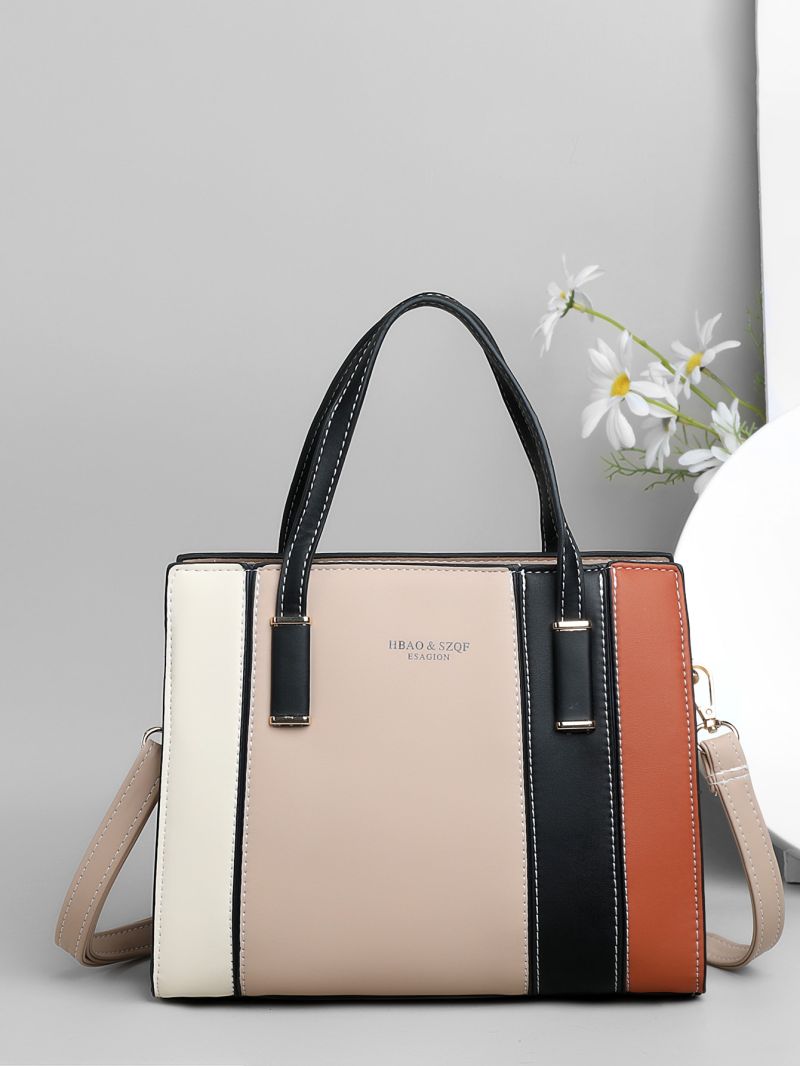 Colorblock Striped Tote Bag