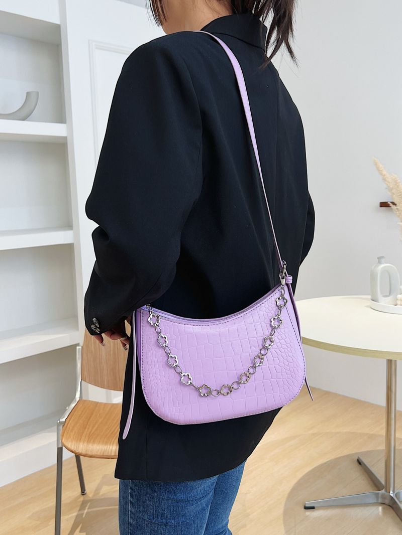 Crocodile Embossed Chain Satchel Bag