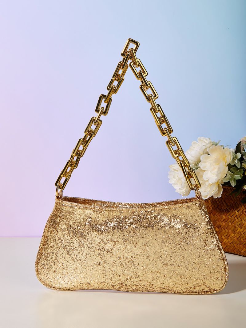 Sequin Decor Chain Baguette Bag