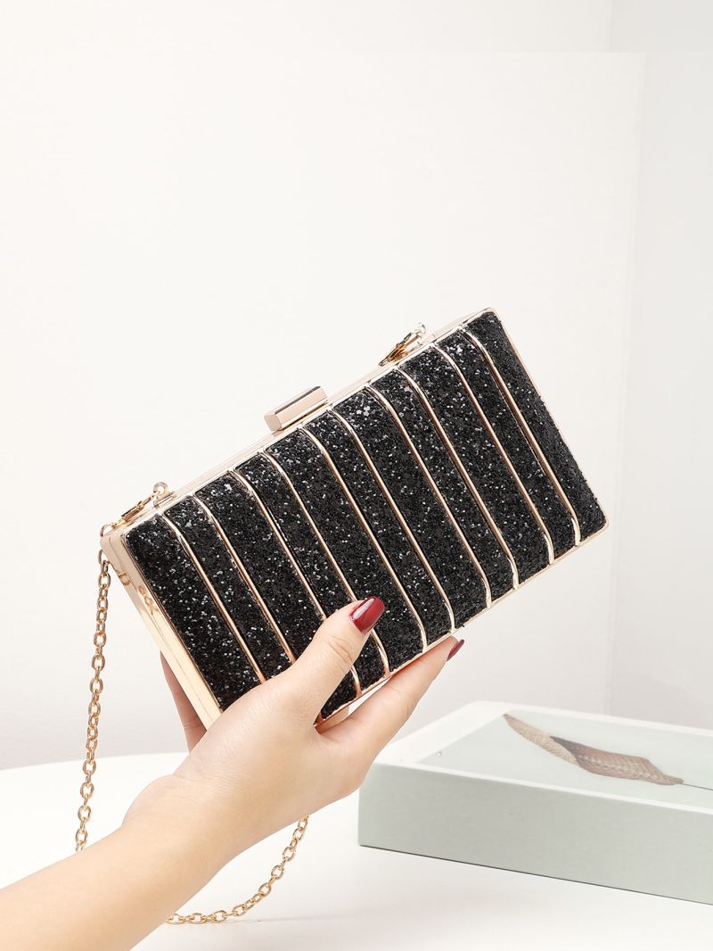 Mini Striped Pattern Glitter Box Bag