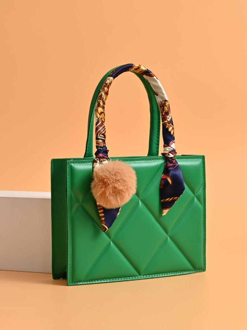 Twilly Scarf & Pom Pom Decor Square Bag