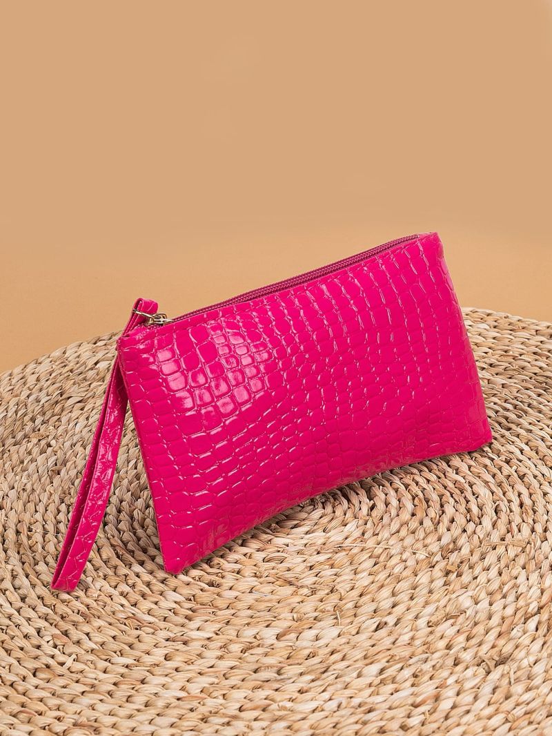 Crocodile Embossed Long Wallet With Wristlet