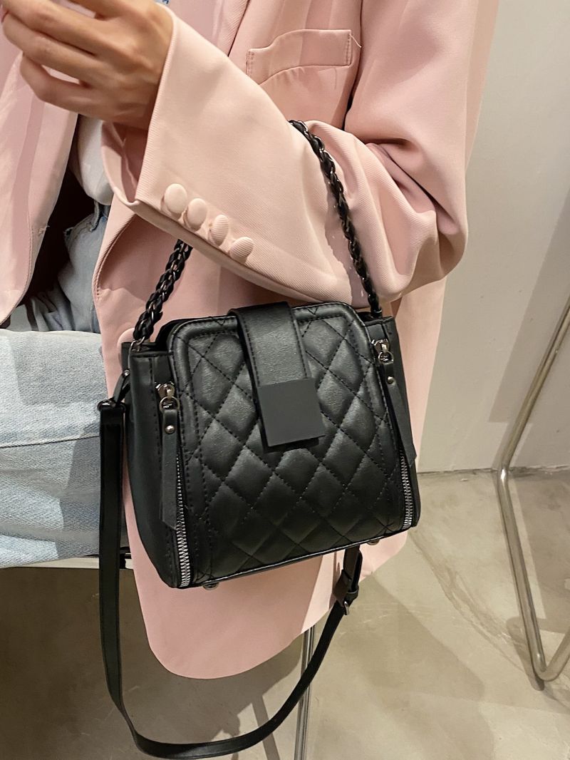 Mini Zipper Decor Quilted Chain Satchel Bag