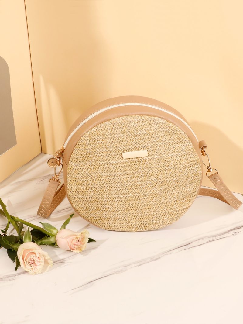 Metal Decor Straw Circle Bag