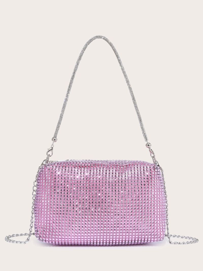 Mini Plastic Rhinestone Detail Chain Bucket Bag