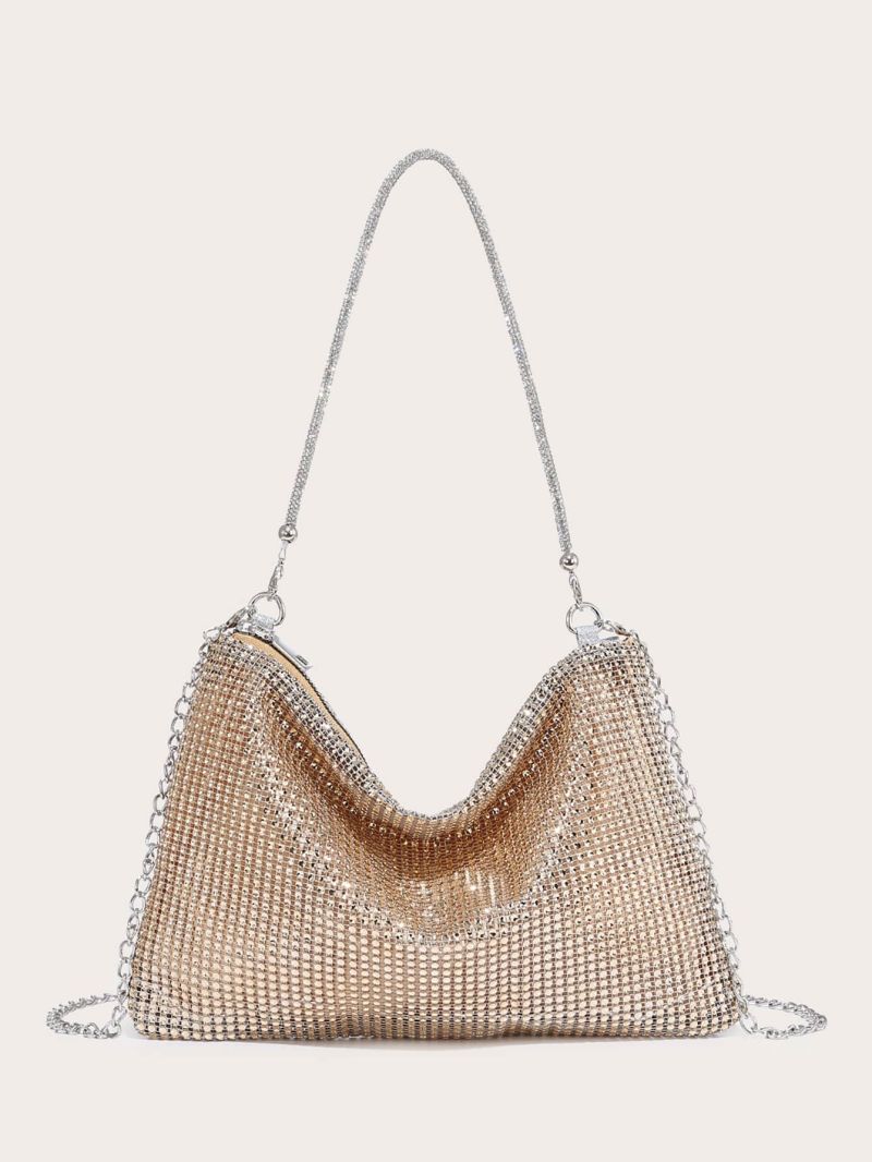 Rhinestone Decor Chain Hobo Bag