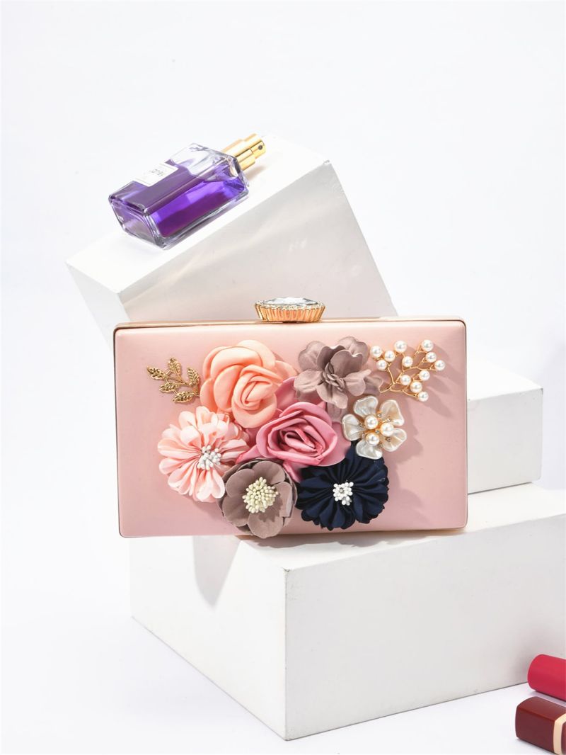 Mini Stereo Flower & Faux Pearl Decor Box Bag
