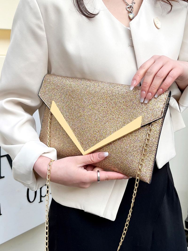 Sequin & Metal Decor Flap Chain Square Bag