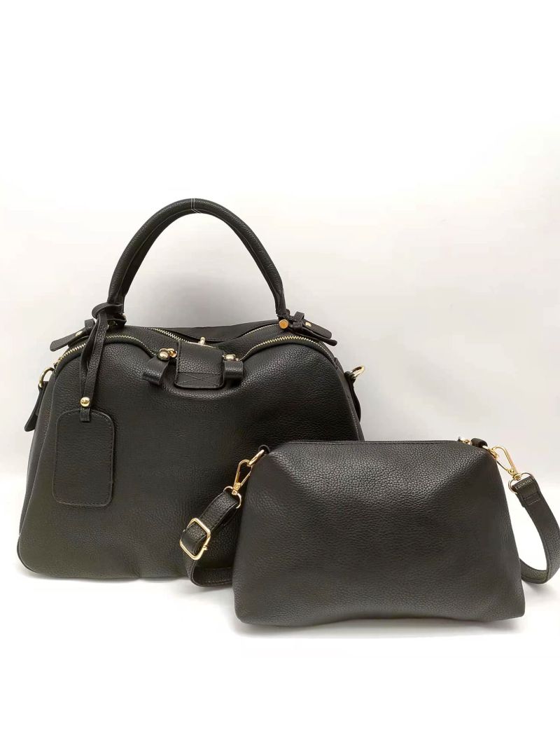 2pcs Litchi Embossed Top Handle Bag Set