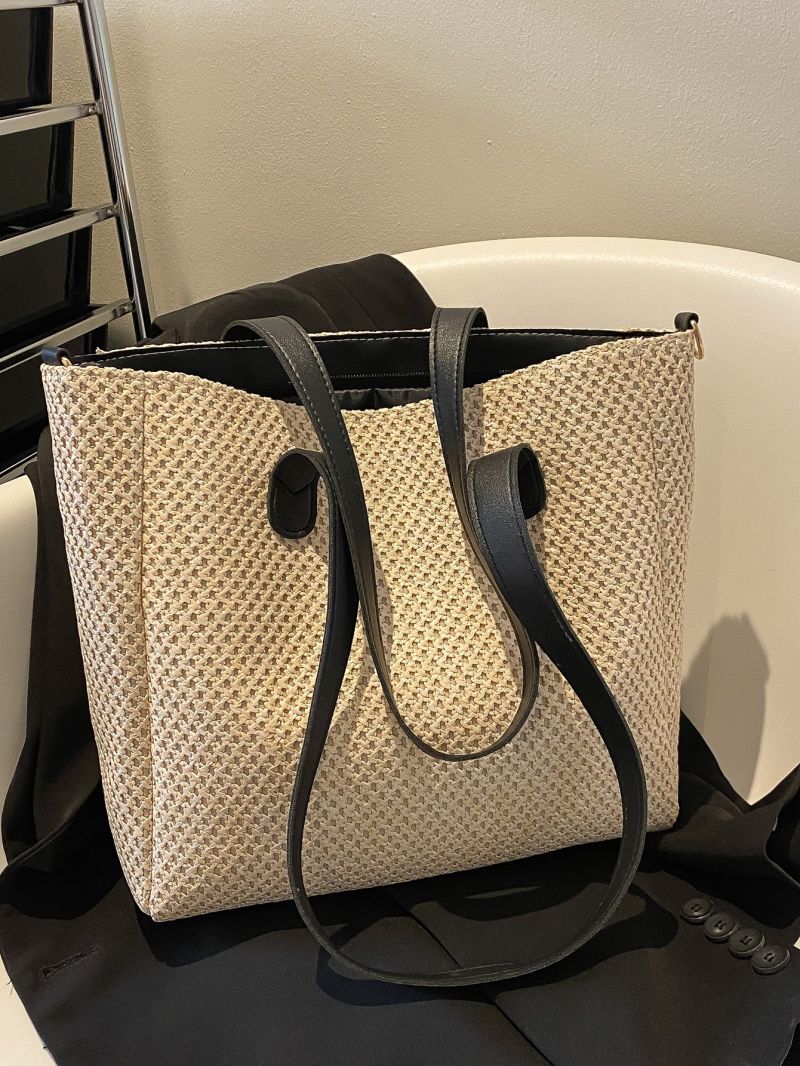 Two Tone Large Capacity Straw Bag
