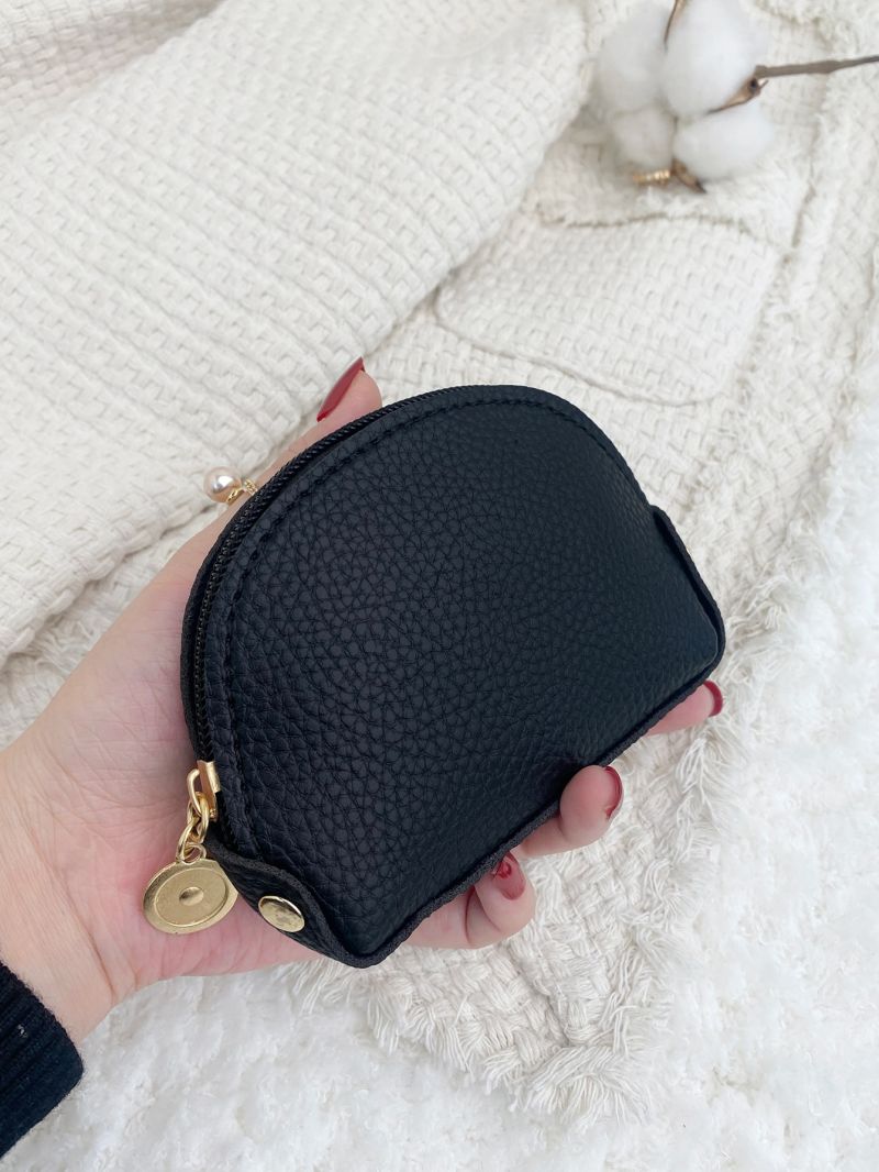 Textured Button Decor Zipper Around Coin Purse