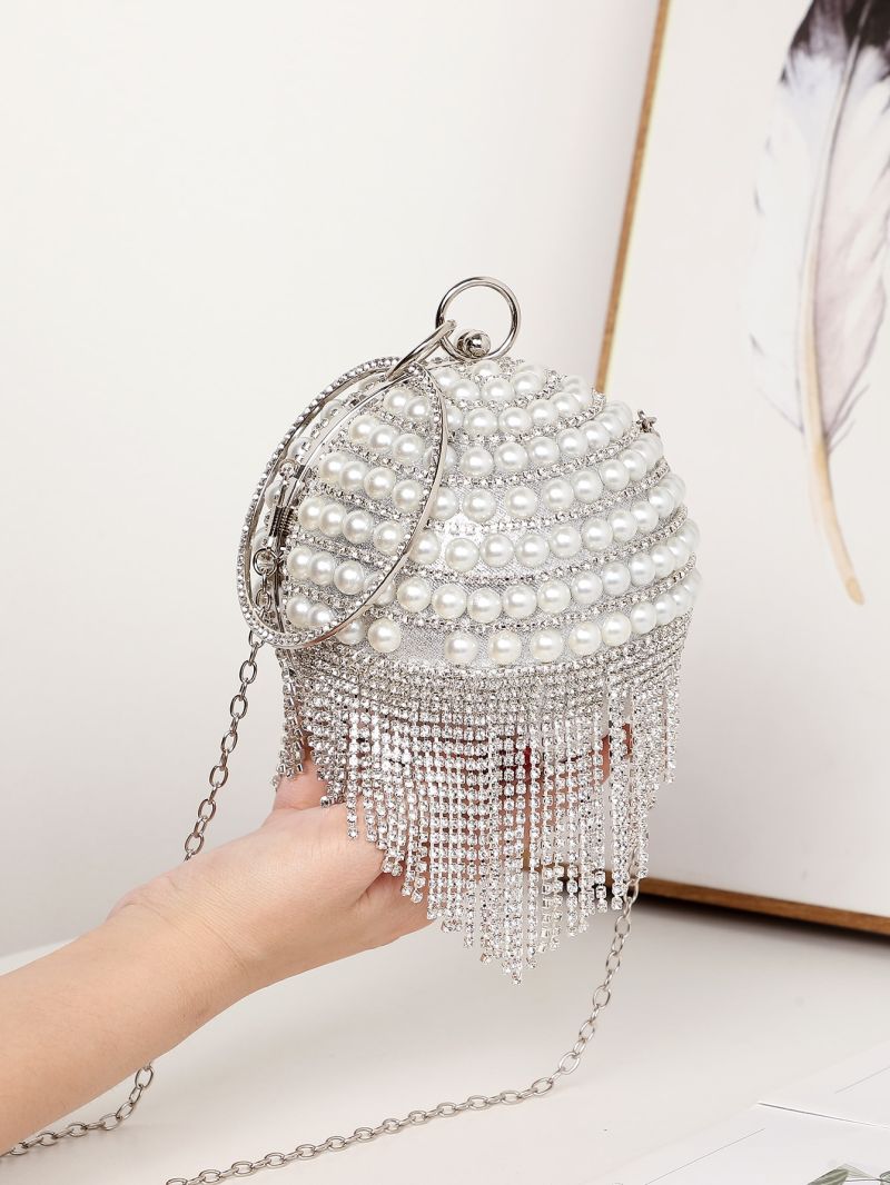 Mini Rhinestone & Faux Pearl Decor Chain Circle Bag