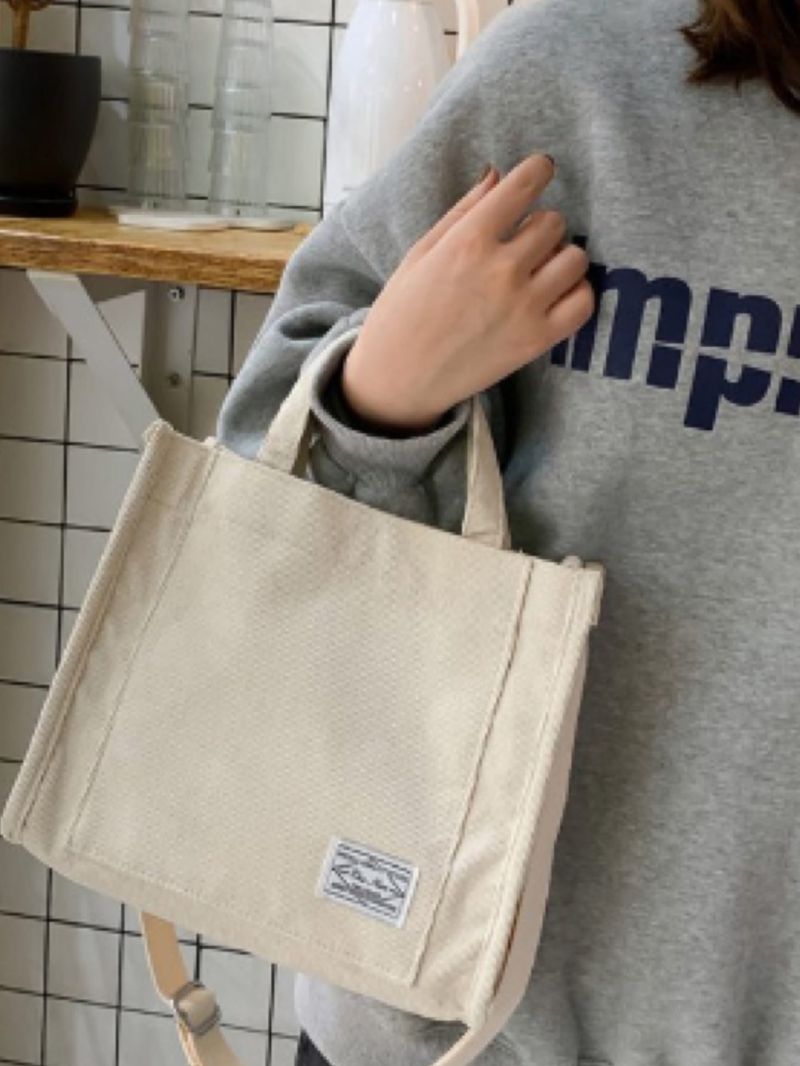 Corduroy Letter Graphic Top Handle Bag