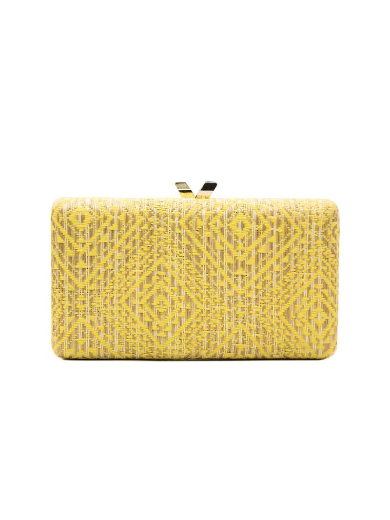 Geometric Weave Detail Chain Straw Bag