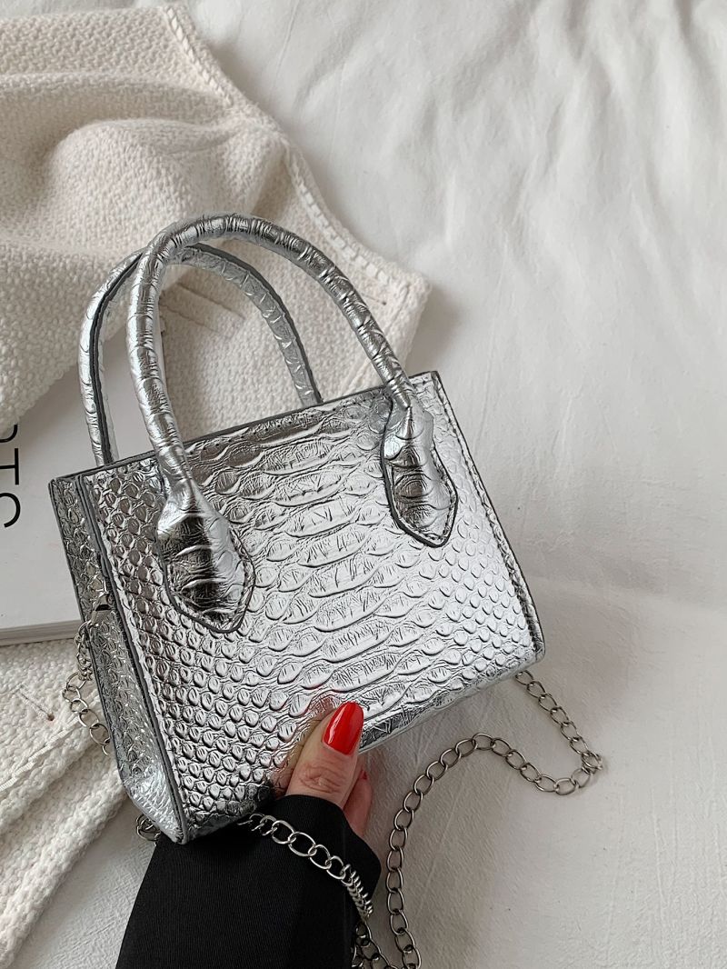 Mini Metallic Snakeskin Embossed Hobo Bag