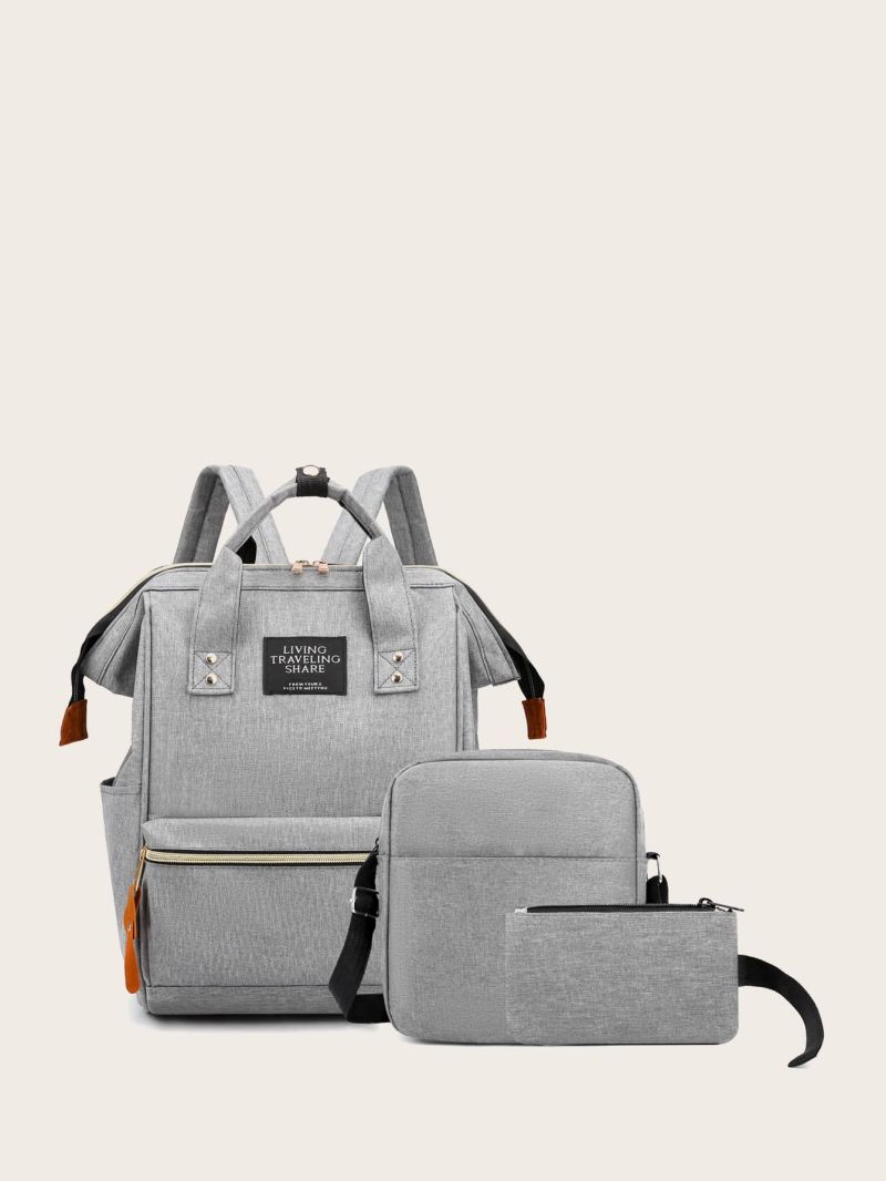 3pcs Letter Patch Large Capacity Backpack Set