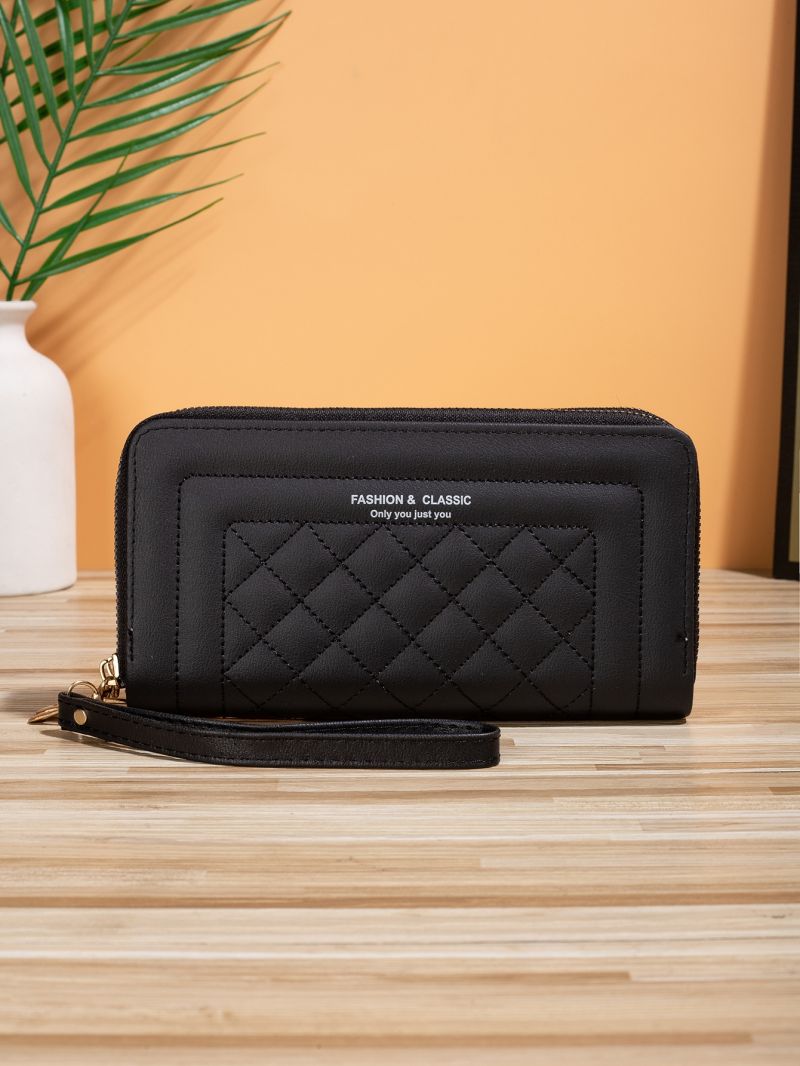 Quilted Letter Graphic Long Wallet