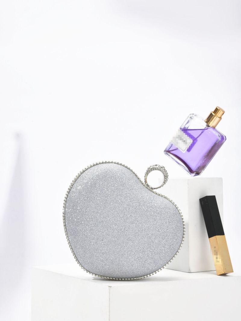 Mini Glitter Rhinestone Decor Heart Design Novelty Bag