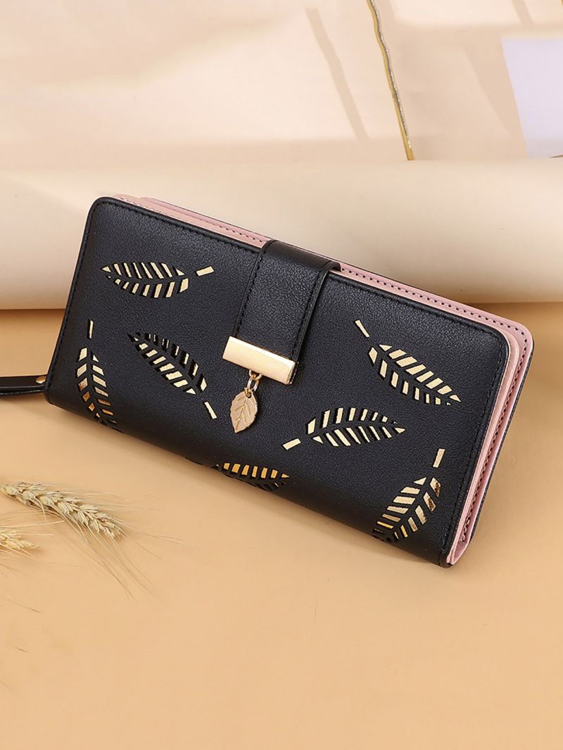 Metal Decor Leaf Graphic Long Wallet