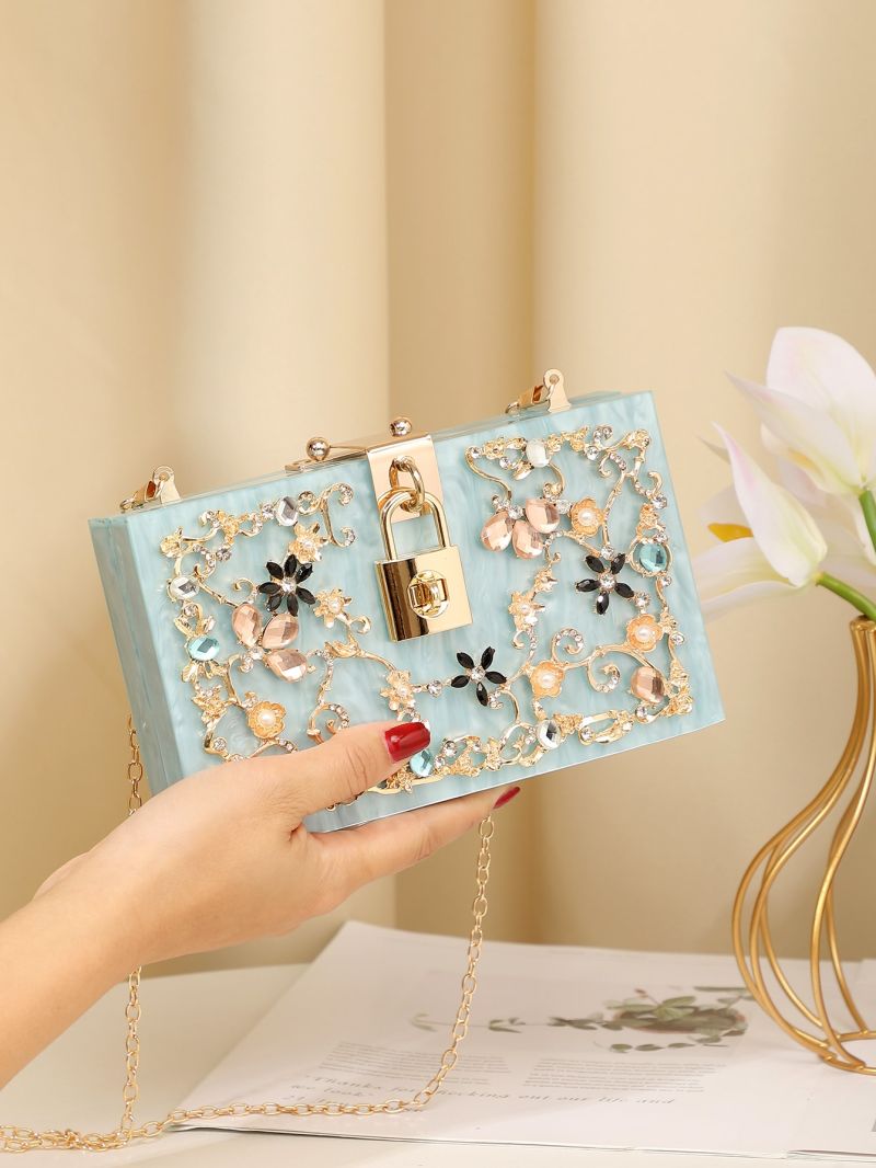 Mini Rhinestone & Faux Pearl Detail Box Bag