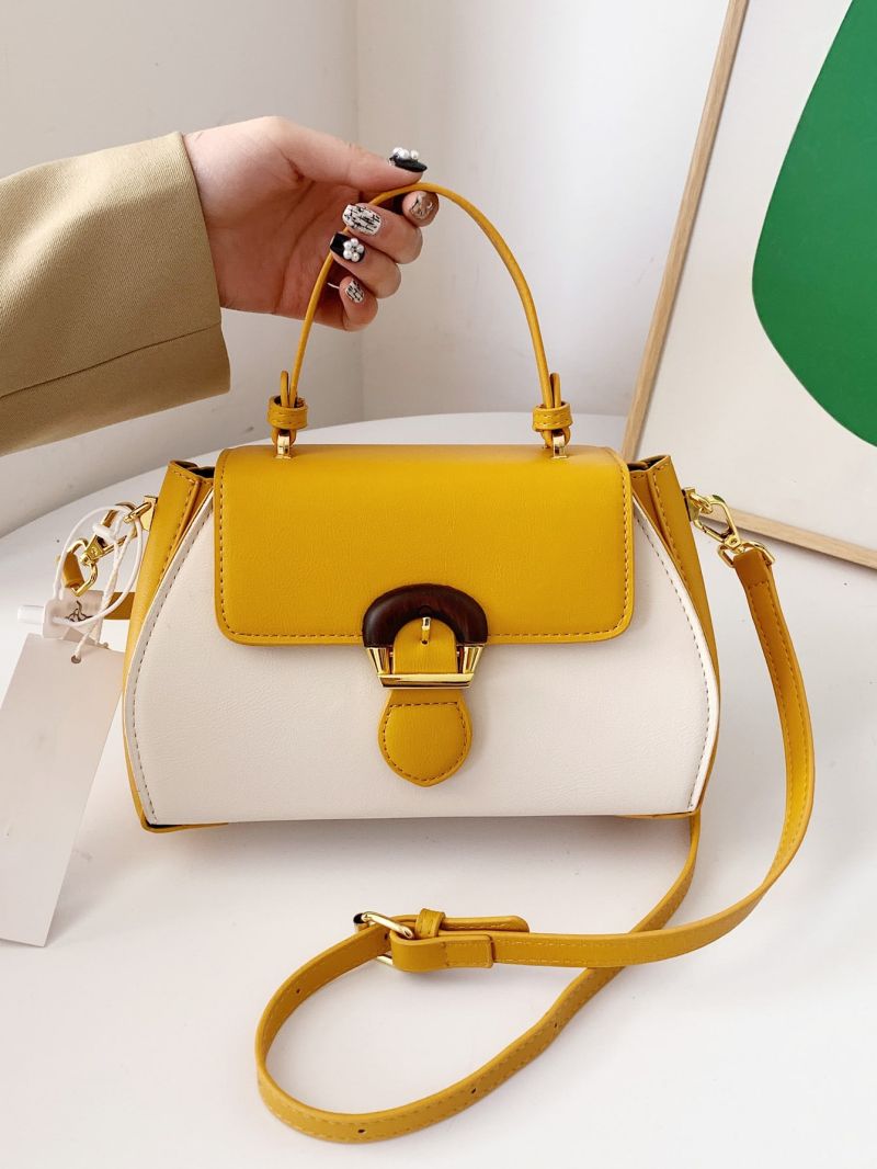 Colorblock Snap Button Satchel Bag
