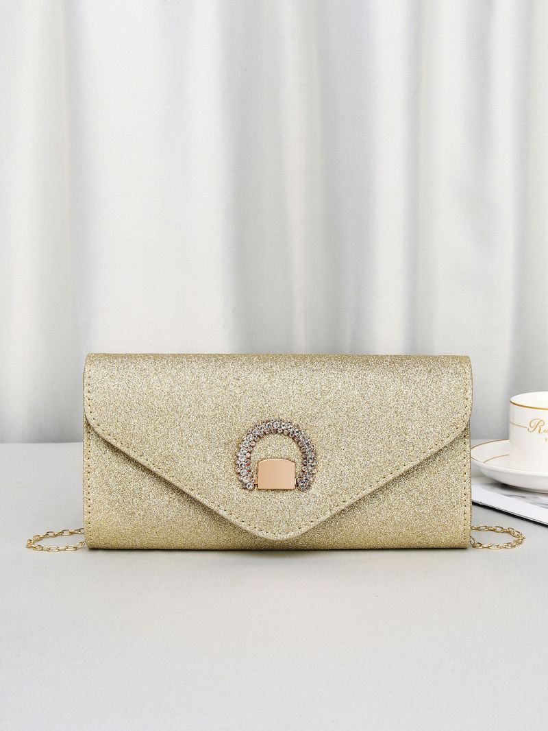 Rhinestone Detail Glitter Chain Square Bag