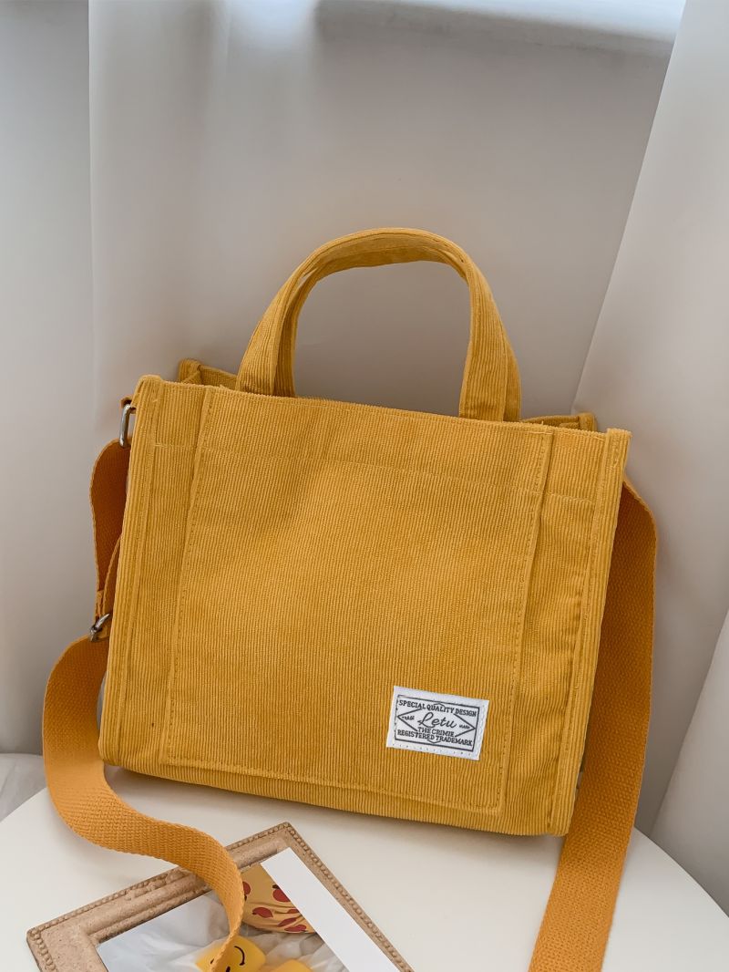 Corduroy Letter Patch Square Bag