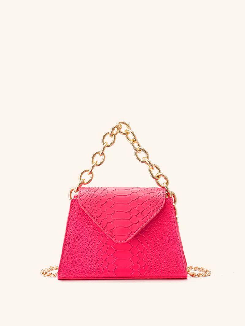 Mini Snakeskin Embossed Chain Flap Square Bag
