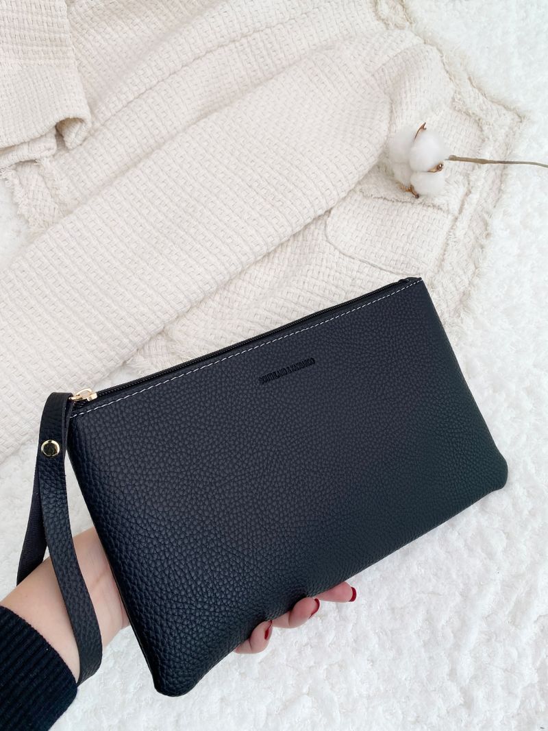 Letter Graphic Litchi Embossed Square Bag