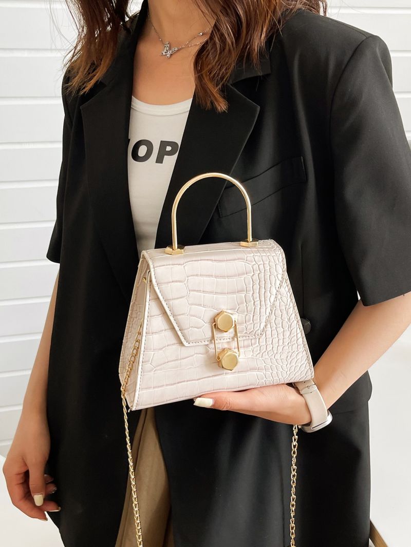 Mini Crocodile Embossed Metal Lock Flap Chain Square Bag