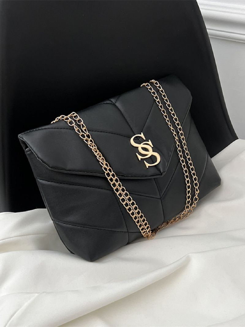 Quilted Letter Decor Chain Flap Shoulder Tote Bag