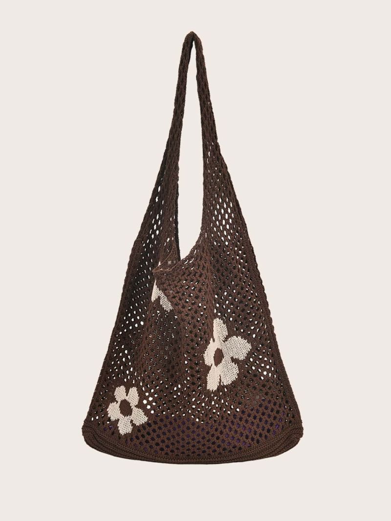 Flower Print Crochet Shopper Bag