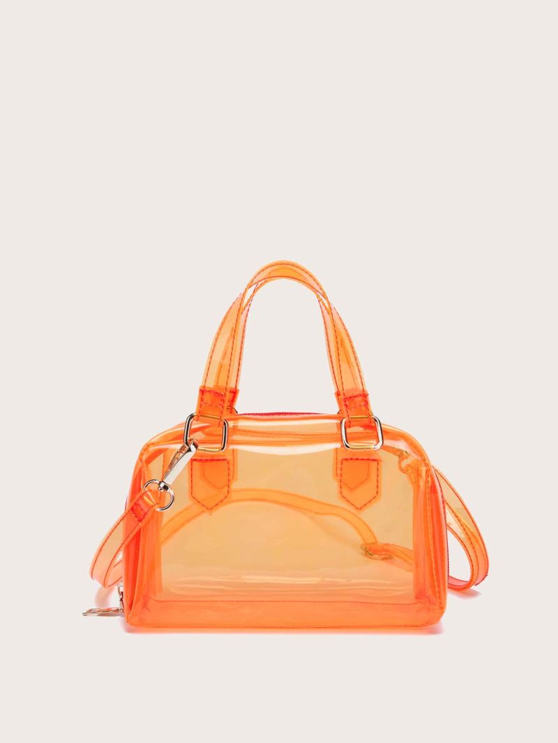 Mini Metal Detail Clear Boston Bag