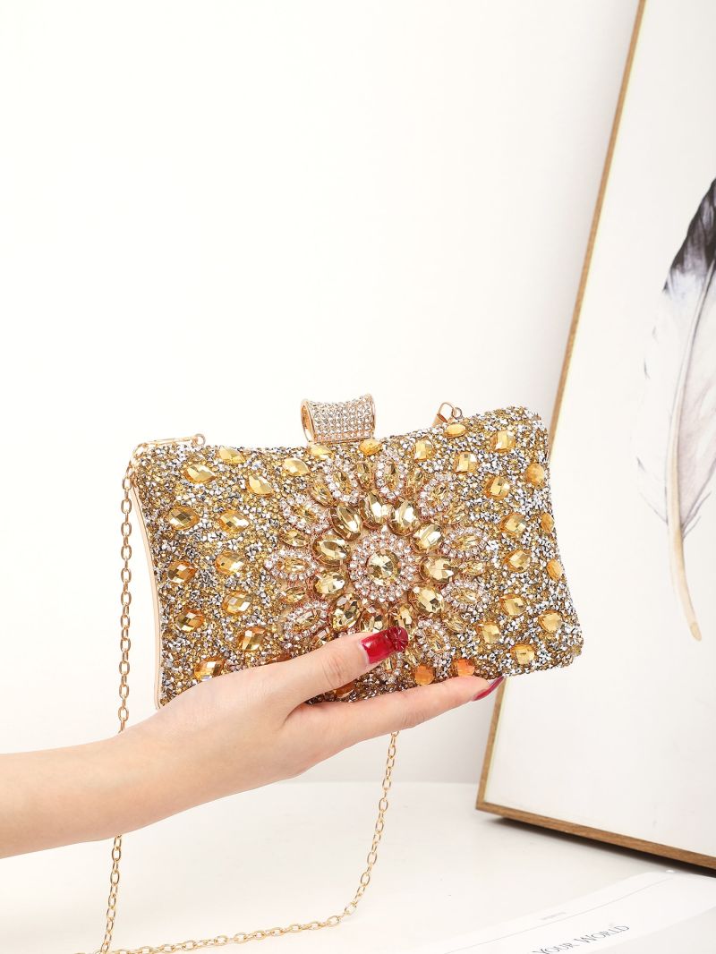 Mini Rhinestone Decor Chain Box Bag, Perfect Bride Purse For Wedding, Prom & Party Events