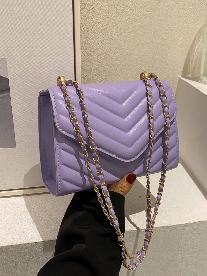 Mini Quilted Pattern Flap Chain Square Bag