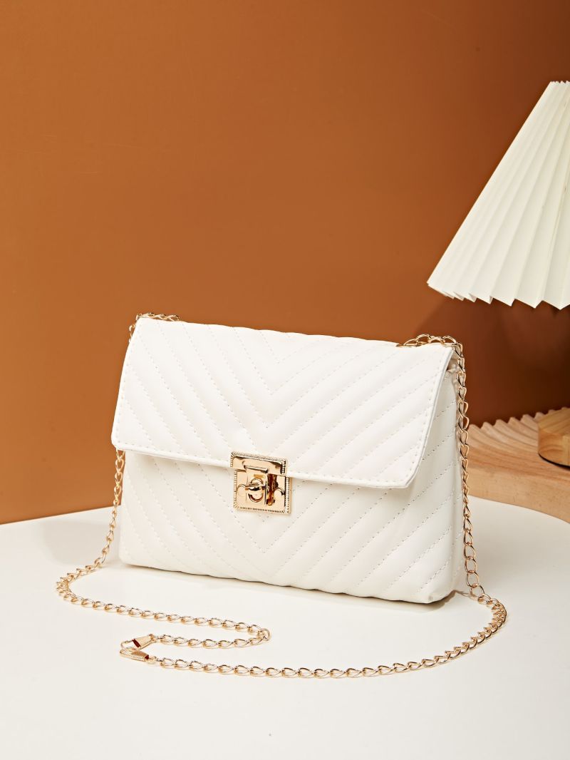 Chevron Detail Twist Lock Flap Chain Square Bag