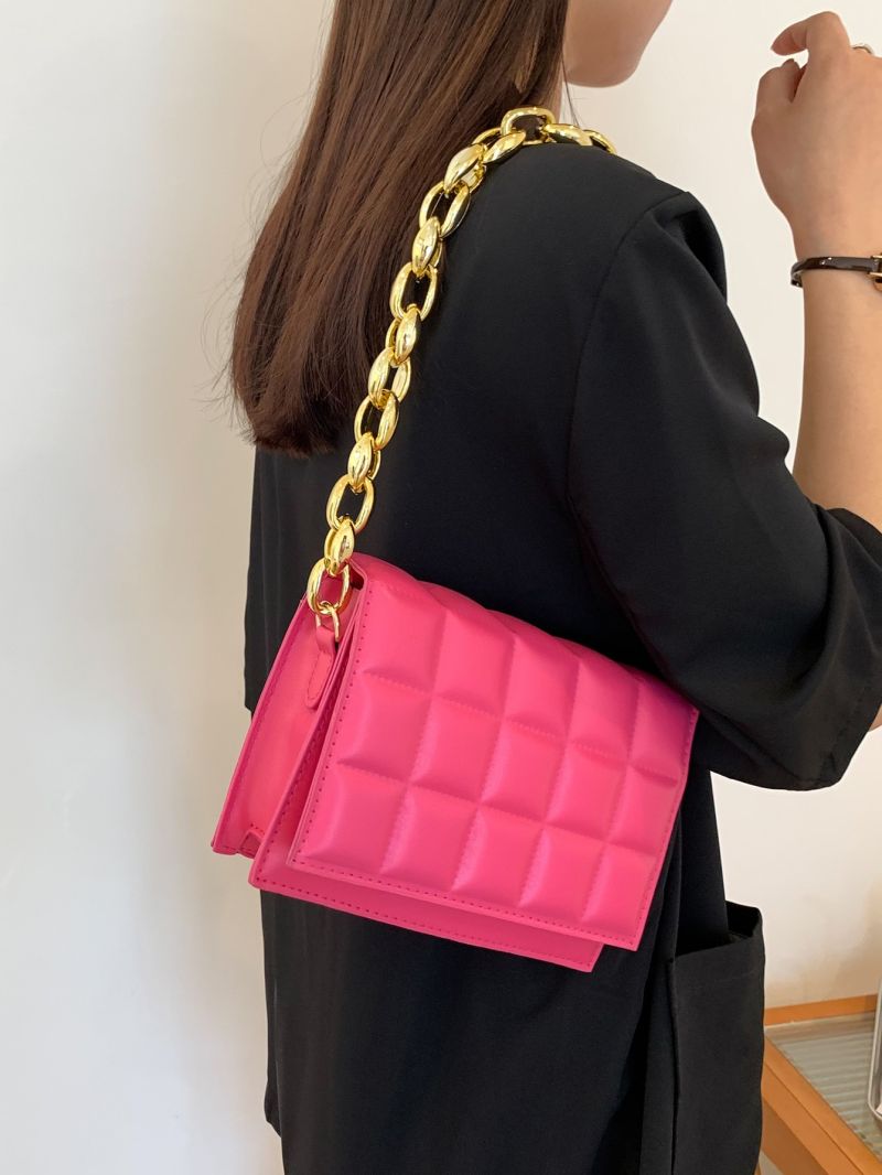 Mini Geometric Embossed Chain Flap Square Bag