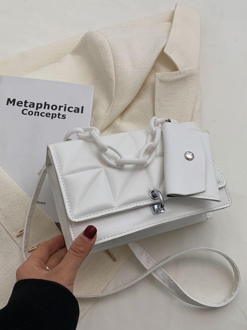 Quilted Chain Decor Flap Square Bag With Coin Purse