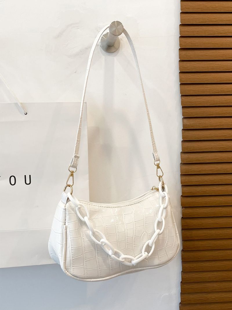 Crocodile Embossed Chain Baguette Bag