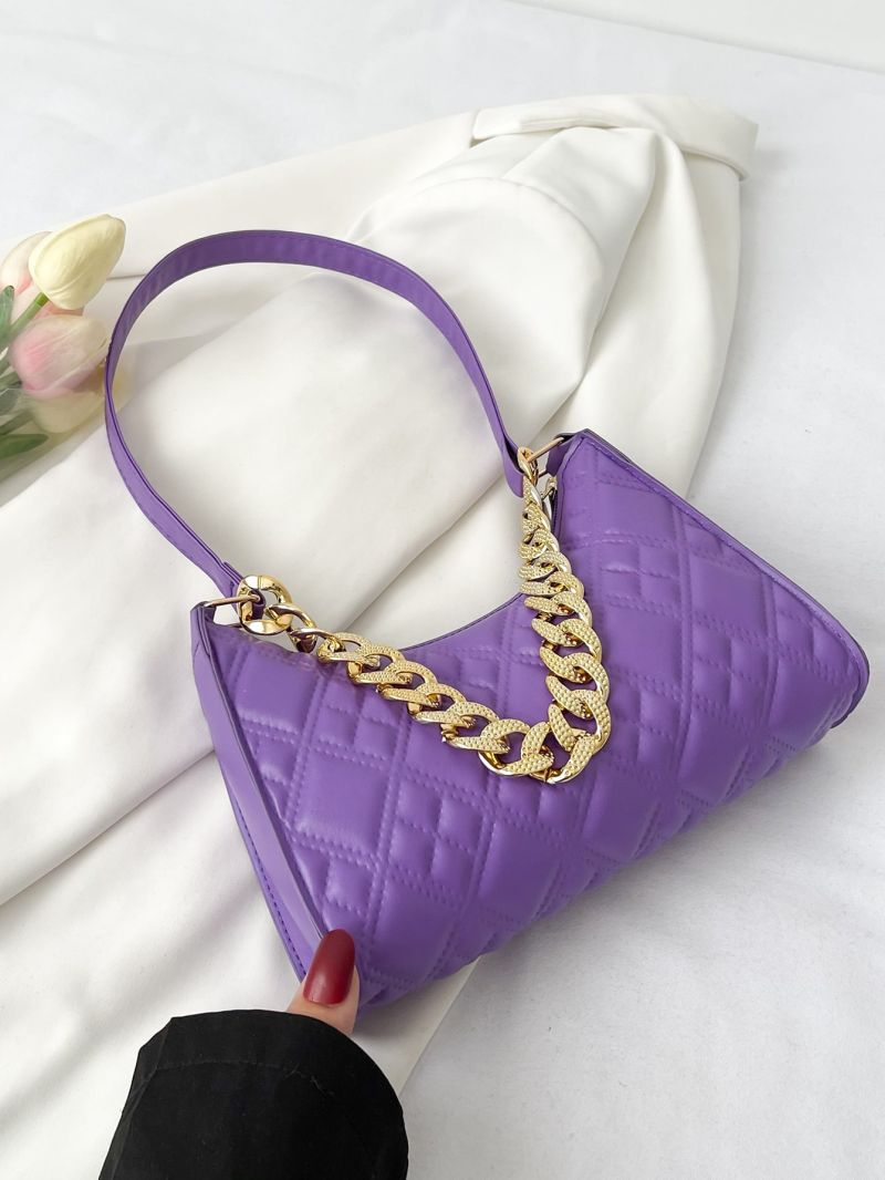 Quilted Chain Decor Baguette Bag