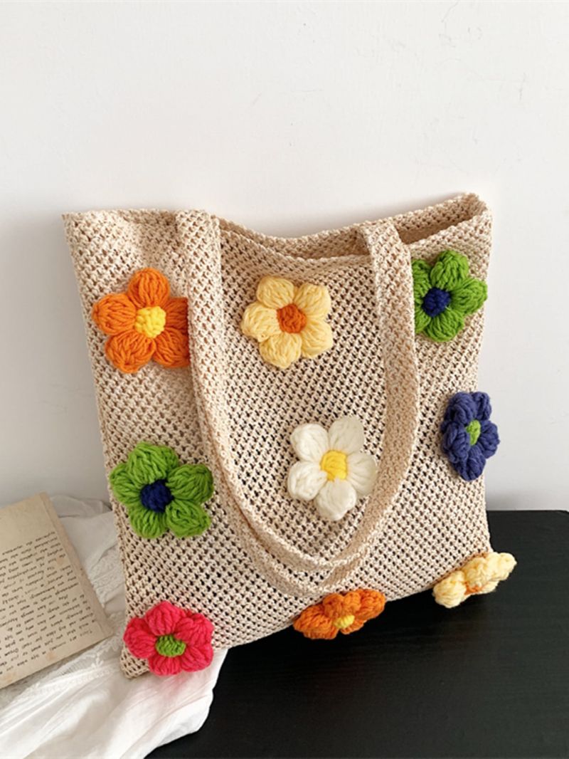 Flower Decor Straw Bag
