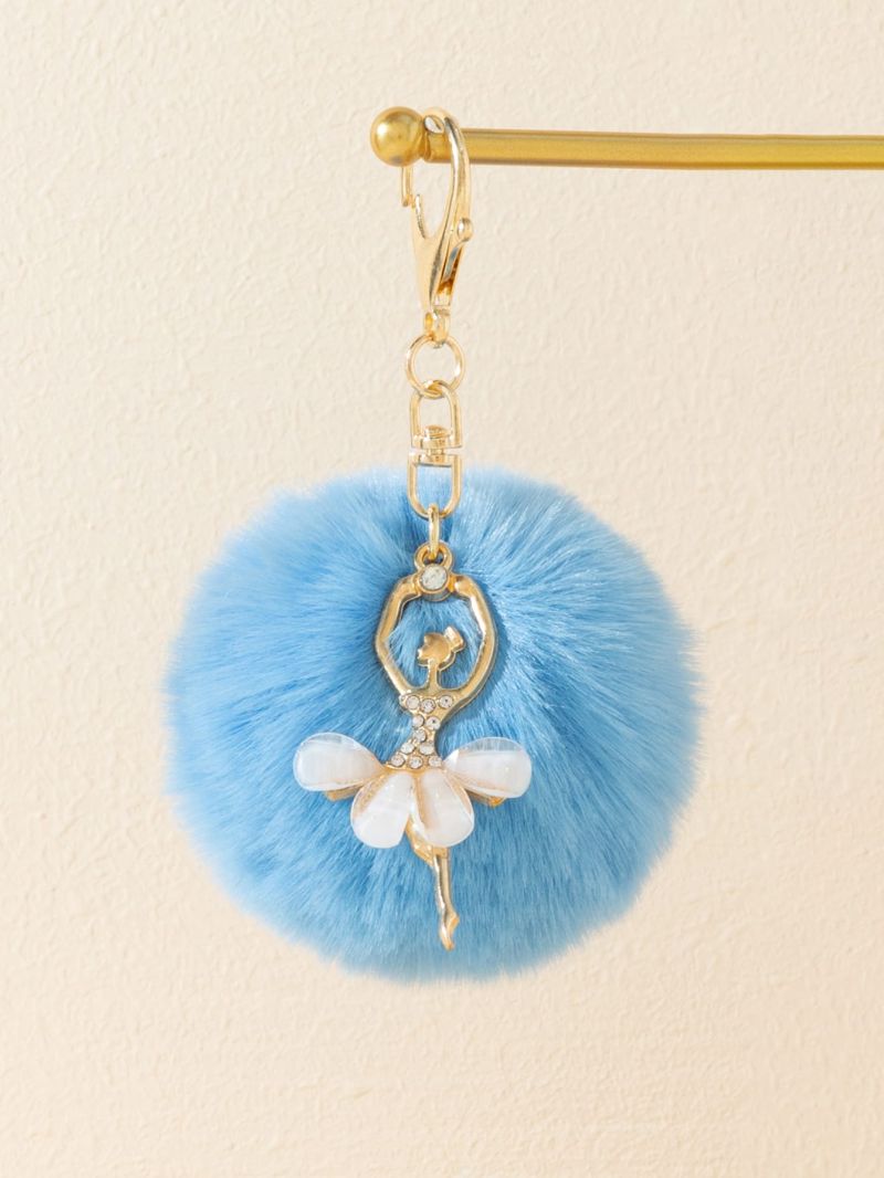 Rhinestone Decor Figure & Pom Pom Bag Charm