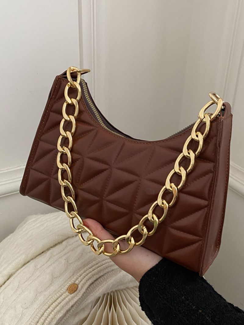 Quilted Detail Chain Baguette Bag