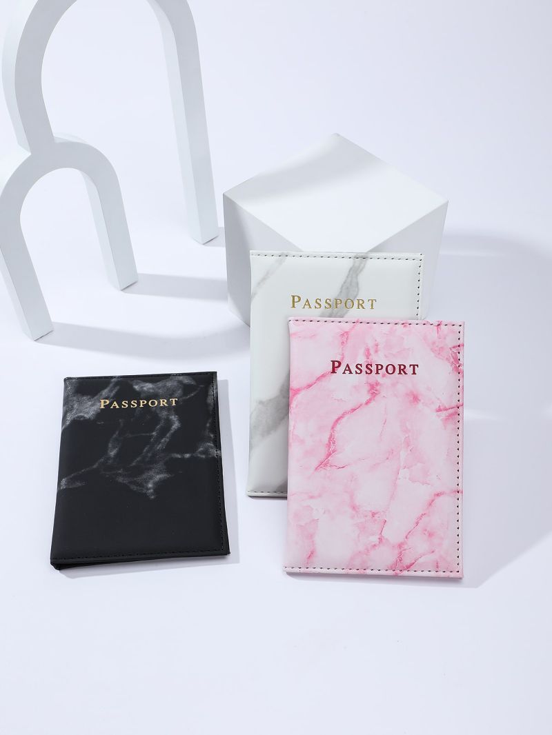 3pcs Marble & Letter Graphic Passport Case