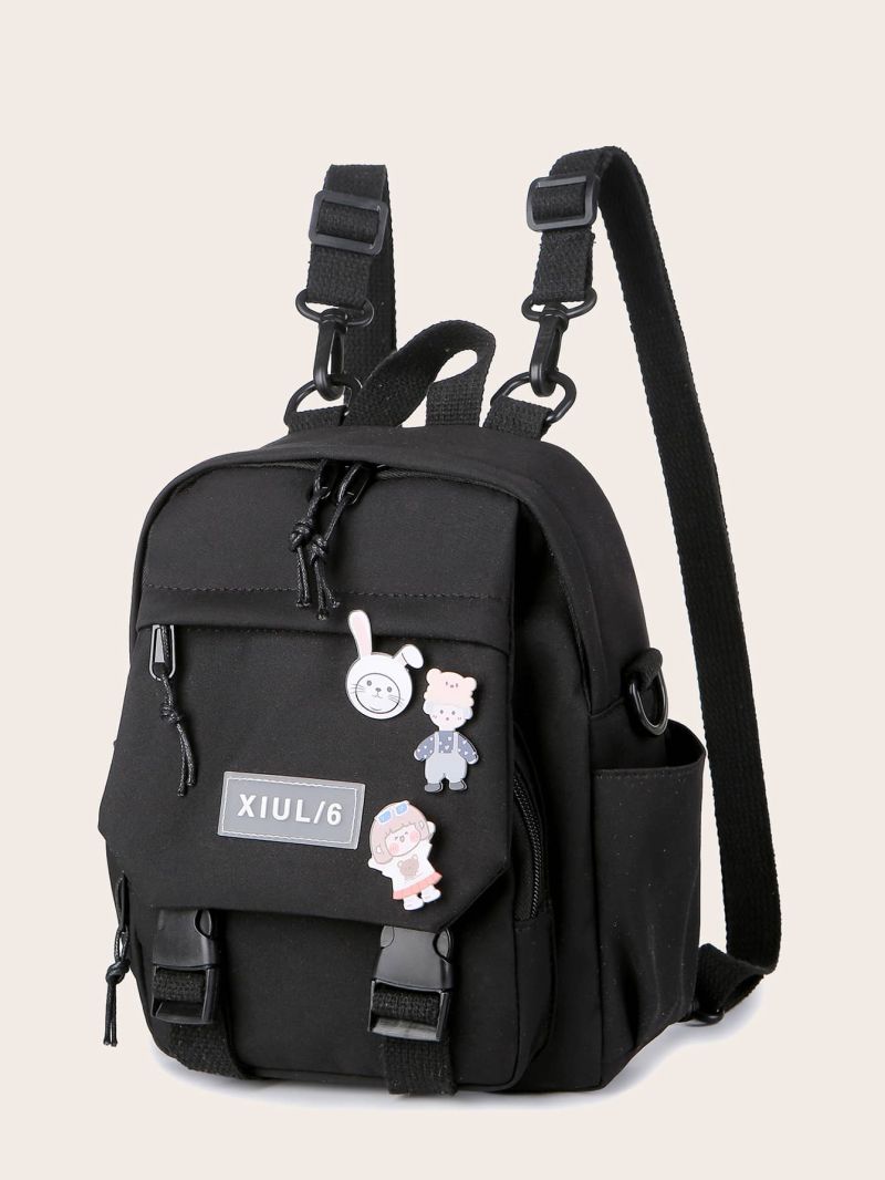 Random Badge Decor Release Buckle Front Backpack